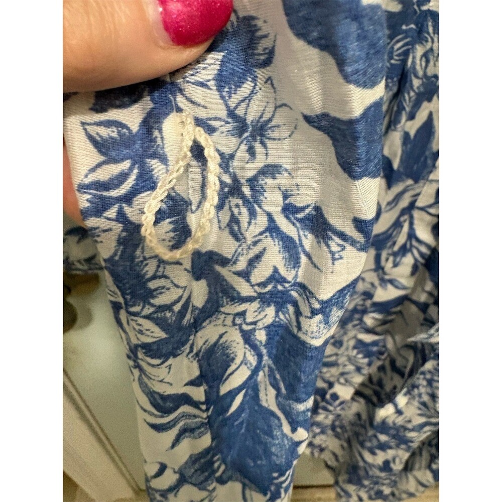 H&M Cover Up Womens 2XL Blue Floral Tunic Dress Beach Resort Semi Sheer - Picture 4 of 7
